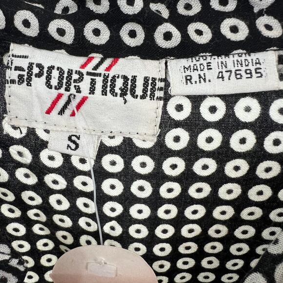VTG SPORTIQUE Black White Mixed Print Short Sleeve Button Down Shirt Size S NEW - Picture 6 of 6